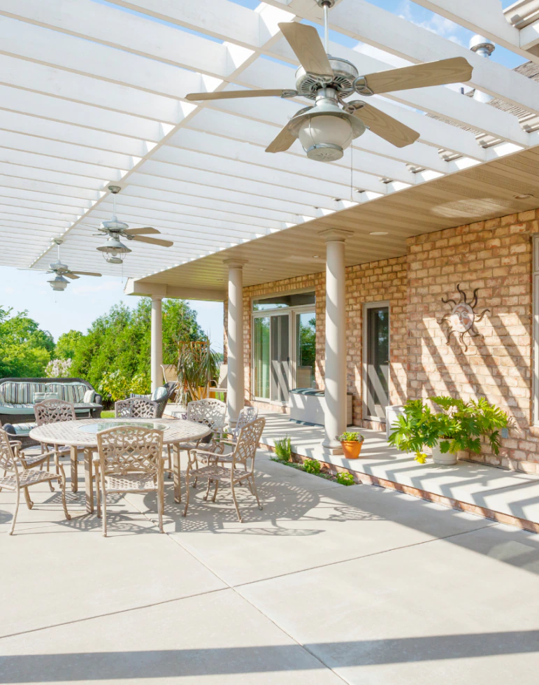 about wide view of a patio and pergola