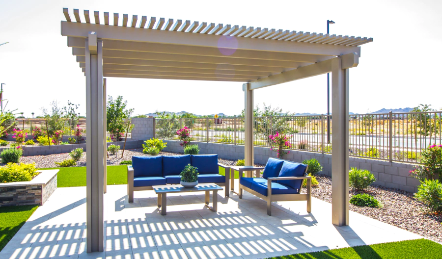 full view of a pergola installed on patio